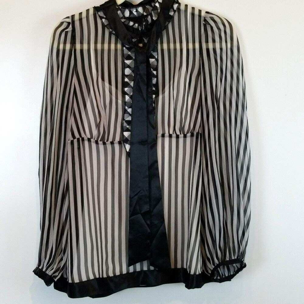 Debbie Shuchat Sz M Sheer Striped Ruffle Tie Blouse w/ Under White Camisole